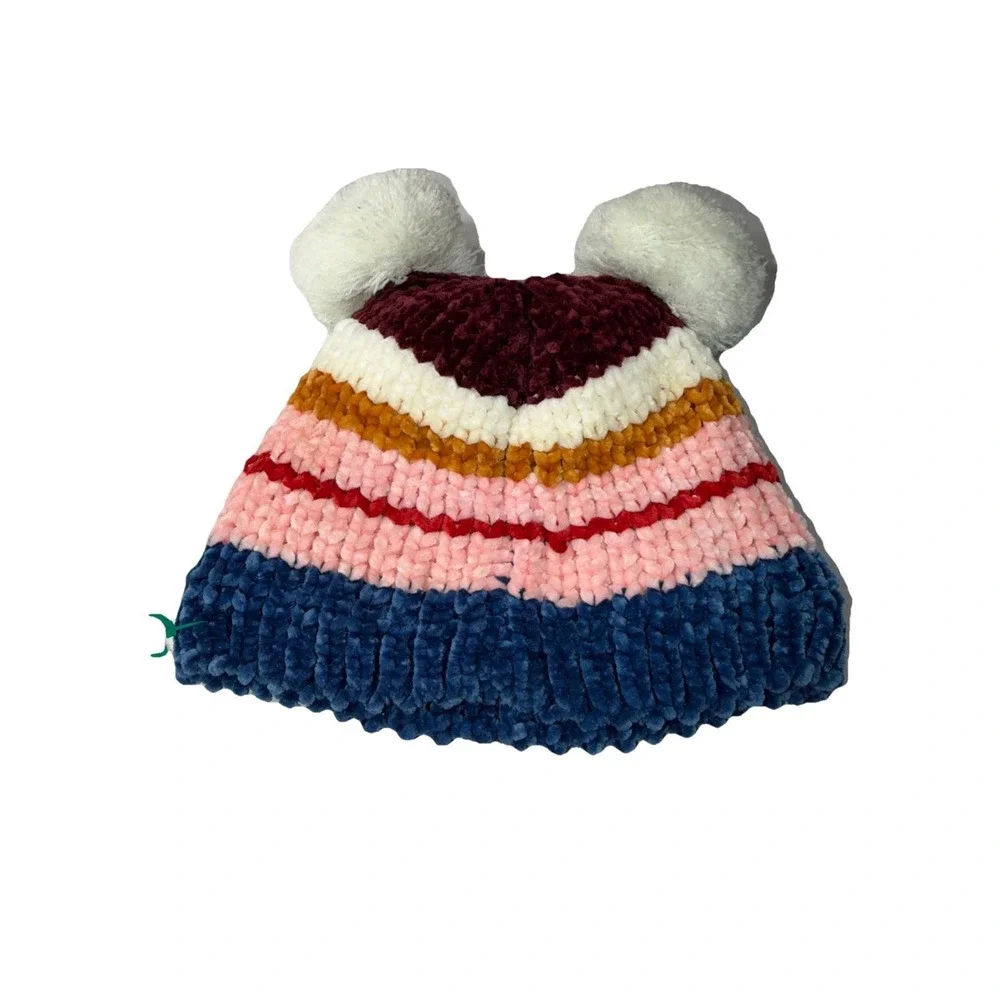 New Old Navy Girls Colorful Rainbow Striped‎ Knit Pom Beanie Hat NWOT